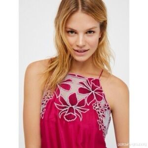 Free People Pink Love This Floral Embroidered Cutout Bodysuit Womens Size S